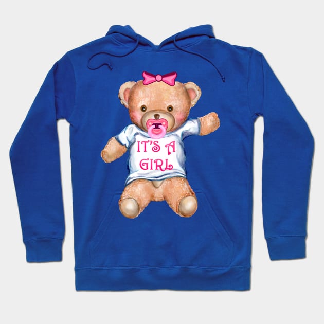 It's A Girl Teddy Bear with Pacifier Hoodie by Art by Deborah Camp